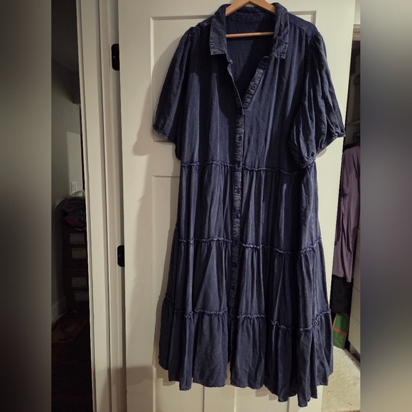 Blue Button Front Chambray Midi Dress - Picture 4 of 7
